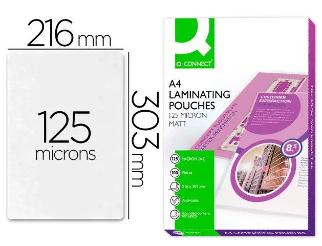 Imagen Bolsa de plastificar q-connect 303 x 216 mm din a4 125 mc autoadhesivas caja de 100 unidades