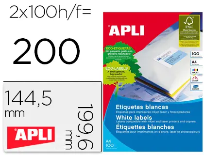 Imagen Etiqueta adhesiva apli 2423 tamao 199,6x144,5 mm fotocopiadora laser ink-jet caja con 100 hojas din a4