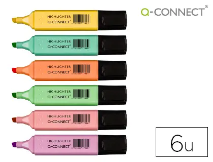 Imagen Rotulador q-connect fluorescente pastel punta biselada estuche de 6 unidades colores surtidos