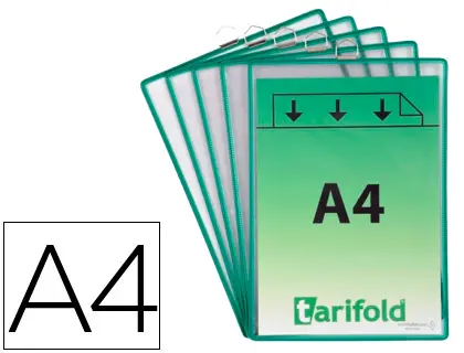 Imagen Funda para colgar tarifold din a4 pvc con anilla marco verde pack de 5 unidades