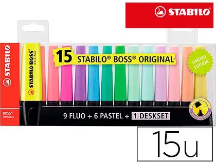 Imagen Rotulador stabilo boss fluorescente 70 blister de 15 unidades colores surtidos