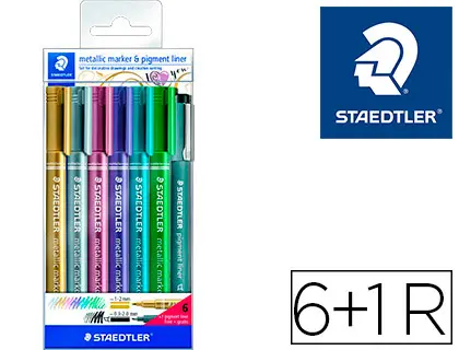 Imagen Rotulador staedtler metalico 8323 blister de 6 unidades colores surtidos + 1 rotulador calibrado 308 c2-9