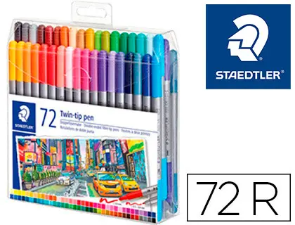 Imagen Rotulador staedtler doble punta de fibra 3200 estuche de 72 unidades colores surtidos