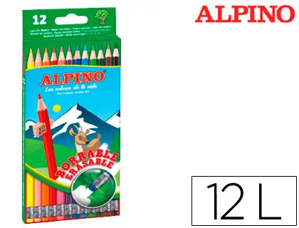 Imagen Lapices de colores alpino borrable con goma caja de 12 colores surtidos
