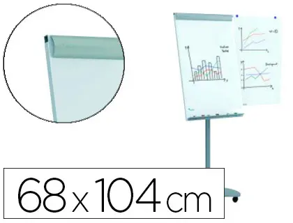 Imagen Pizarra blanca rocada para conferencias metalica magnetica con ruedas 68x104 cm incluye 2 brazos laterales