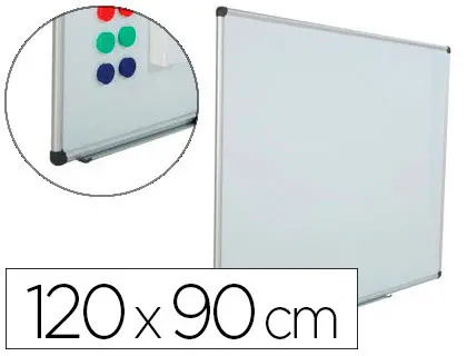 Imagen Pizarra blanca rocada acero vitrificado magnetico marco aluminio y cantoneras pvc 120x90 cm incluye bandeja