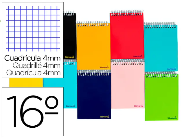 Imagen Cuaderno espiral liderpapel bolsillo dieciseavo apaisado smart tapa blanda 80h 60gr cuadro 4mm colores surtidos