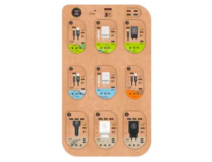 Imagen Expositor sobremesa cables y cargadores techonetech contenido 27 unidades surtidas