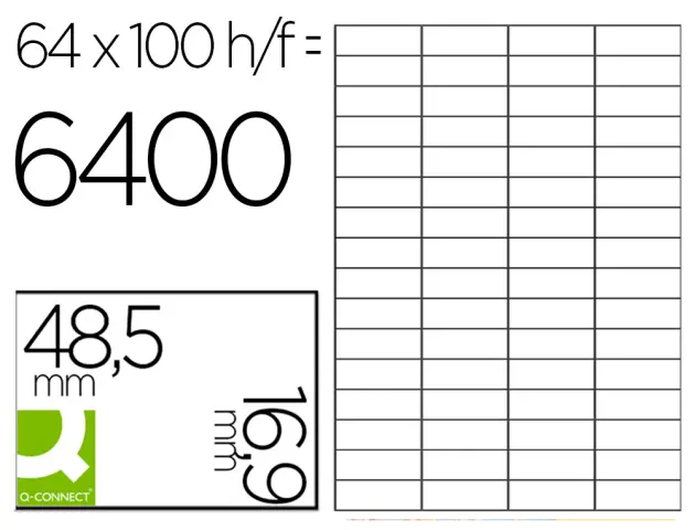 Imagen Etiqueta adhesiva q-connect kf11207 tamao 48,5x16,9 mm fotocopiadora laser ink-jet caja con 100 hojas din a4