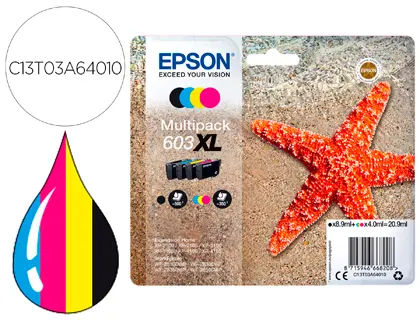 Imagen Ink-jet epson 603xl xp-2100 / 2105 / 3100 / 4100 / wf-2810 / 2830 / 2835 / 2850 multipack 4 colores negro