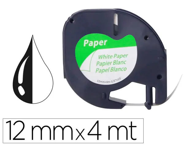 Imagen Cinta q-connect papel 12mm x 4mt negro-blanco para letratag