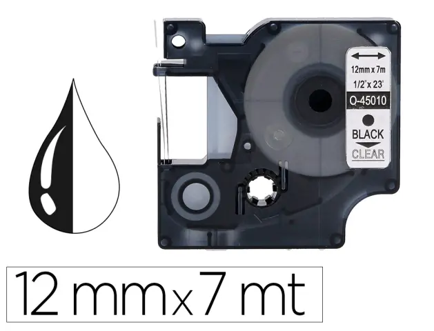 Imagen Cinta q-connect negro-transparente 12mm x 7mt d1