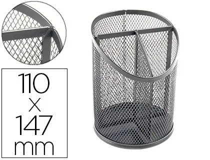 Imagen Cubilete portalapices q-connect metal rejilla plata con 3 compartimientos diametro 110 altura 147 mm