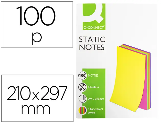Imagen Bloc de notas magneticas quita y pon q-connect 210x297 mm 100 hojas 5 colores fluorescentes