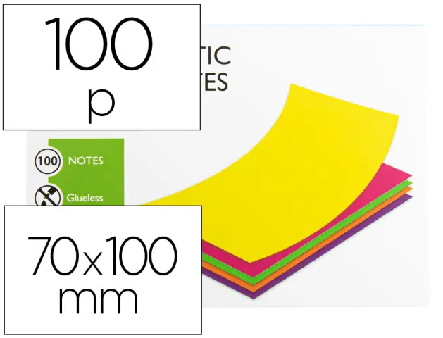 Imagen Bloc de notas magneticas quita y pon q-connect 70x100 mm 100 hojas 5 colores fluorescentes