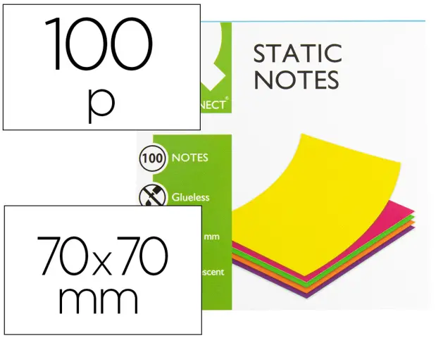 Imagen Bloc de notas magneticas quita y pon q-connect 70x70 mm 100 hojas 5 colores fluorescentes