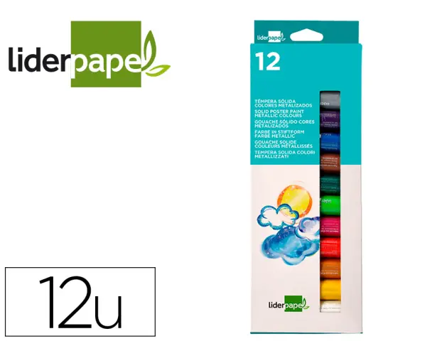 Imagen Tempera solida en barra liderpapel escolar 10 gr caja de 12 colores surtidos