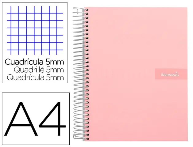 Imagen Cuaderno espiral liderpapel a4 micro crafty tapa forrada 120h 90 gr cuadro 5 mm 5 bandas 4 colores color rosa