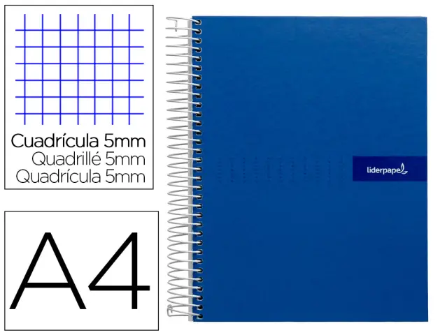 Imagen Cuaderno espiral liderpapel a4 micro crafty tapa forrada 120h 90 gr cuadro 5 mm 5 bandas 4 colores color azul