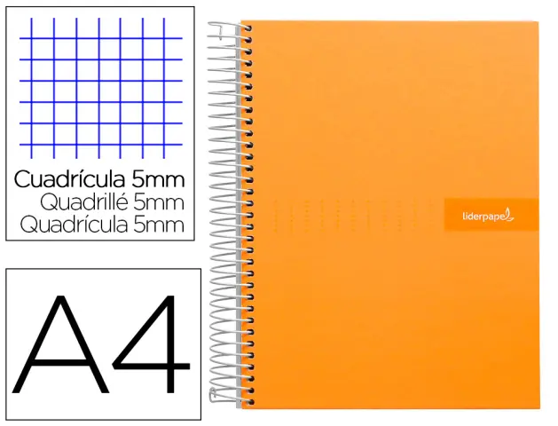 Imagen Cuaderno espiral liderpapel a4 micro crafty tapa forrada 120h 90 gr cuadro 5 mm 5 bandas 4 colores color naranja