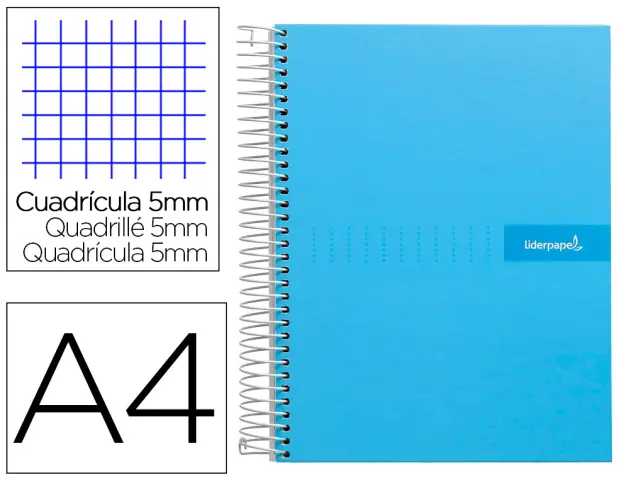 Imagen Cuaderno espiral liderpapel a4 micro crafty tapa forrada 120h 90 gr cuadro 5 mm 5 bandas 4 colores celeste