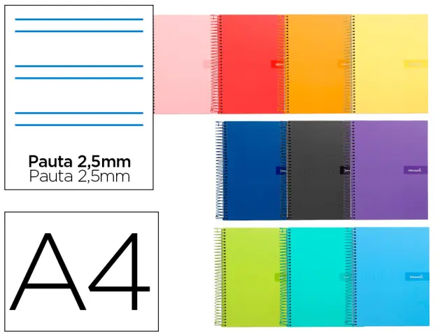 Imagen Cuaderno espiral liderpapel a4 crafty tapa forrada 80h 90 gr pauta estrecha 2,5mm con margen colores surtidos