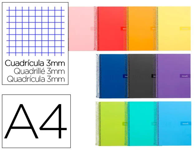 Imagen Cuaderno espiral liderpapel a4 crafty tapa forrada 80h 90 gr cuadro 3 mm con margen colores surtidos