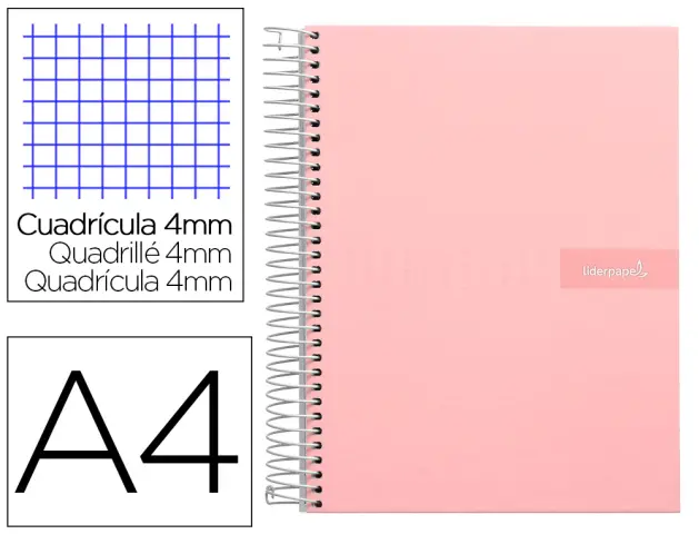 Imagen Cuaderno espiral liderpapel a4 crafty tapa forrada 80h 90 gr cuadro 4mm con margen color rosa