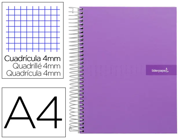 Imagen Cuaderno espiral liderpapel a4 crafty tapa forrada 80h 90 gr cuadro 4mm con margen color violeta