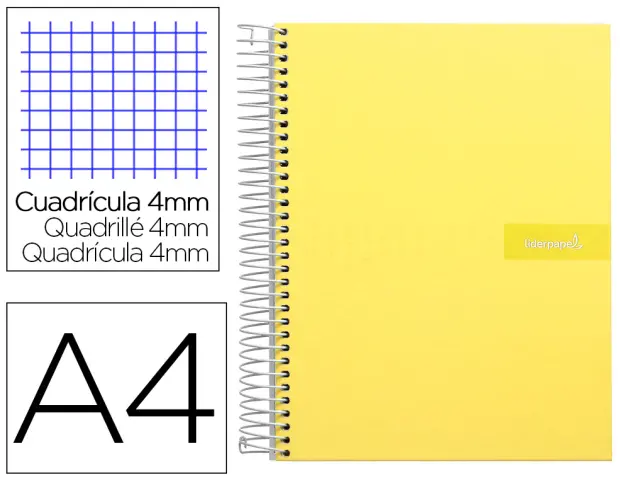 Imagen Cuaderno espiral liderpapel a4 crafty tapa forrada 80h 90 gr cuadro 4mm con margen color amarillo