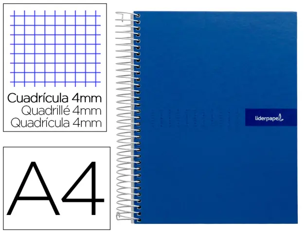 Imagen Cuaderno espiral liderpapel a4 crafty tapa forrada 80h 90 gr cuadro 4mm con margen color azul marino