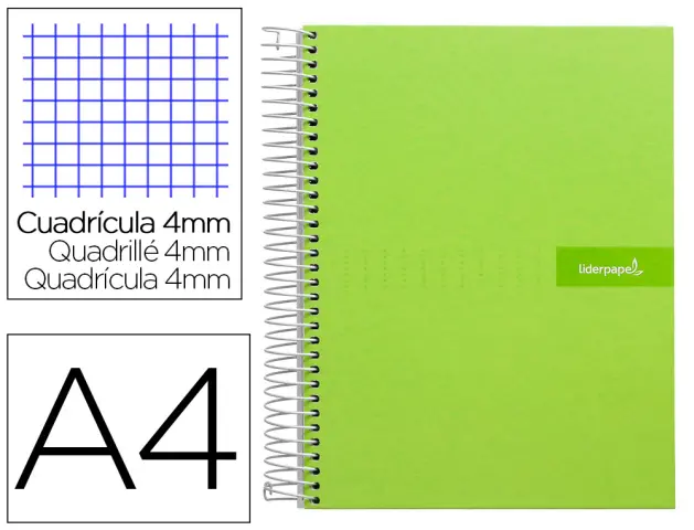 Imagen Cuaderno espiral liderpapel a4 crafty tapa forrada 80h 90 gr cuadro 4mm con margen color verde