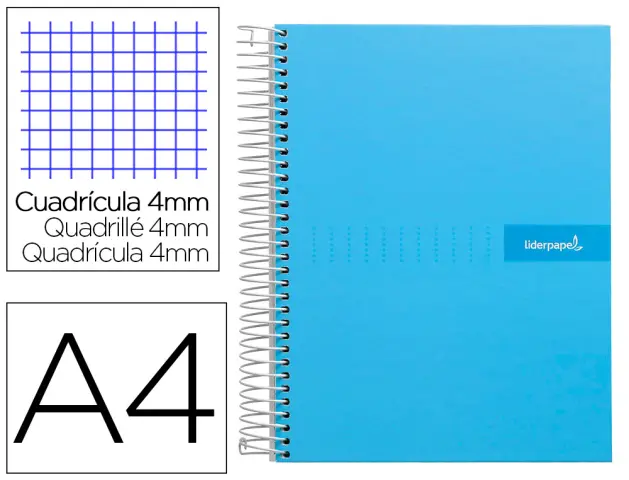 Imagen Cuaderno espiral liderpapel a4 crafty tapa forrada 80h 90 gr cuadro 4mm con margen color celeste