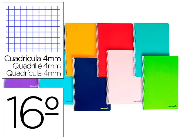 Imagen Cuaderno espiral liderpapel bolsillo dieciseavo smart tapa blanda 80h 60gr cuadro 4mm colores surtidos