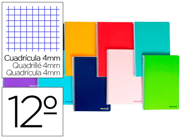 Imagen Cuaderno espiral liderpapel bolsillo doceavo smart tapa blanda 80h 60gr cuadro 4mm colores surtidos