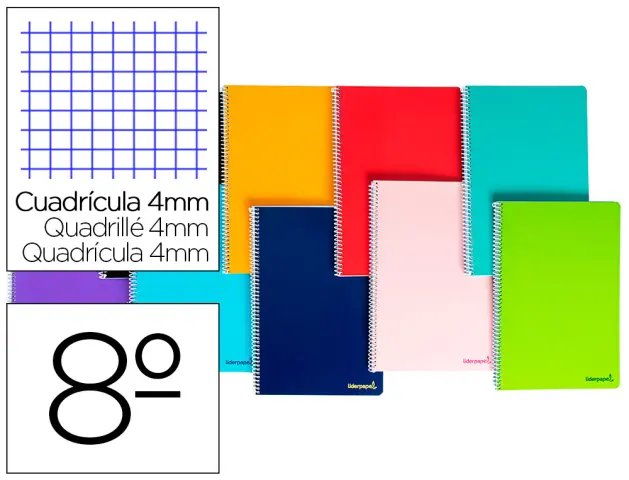 Imagen Cuaderno espiral liderpapel bolsillo octavo smart tapa blanda 80h 60gr cuadro 4mm colores surtidos