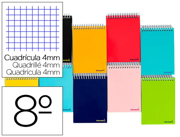 Imagen Cuaderno espiral liderpapel bolsillo octavo apaisado smart tapa blanda 80h 60gr cuadro 4mm colores surtidos