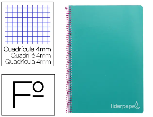 Imagen Cuaderno espiral liderpapel folio witty tapa dura 80h 75gr cuadro 4mm con margen color turquesa
