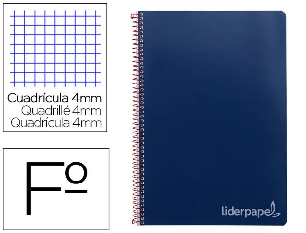 Imagen Cuaderno espiral liderpapel folio witty tapa dura 80h 75gr cuadro 4mm con margen color azul marino