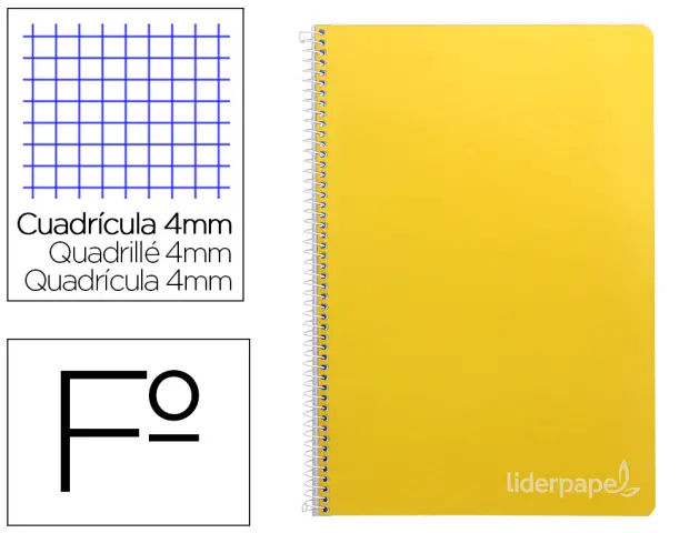 Imagen Cuaderno espiral liderpapel folio witty tapa dura 80h 75gr cuadro 4mm con margen color amarillo