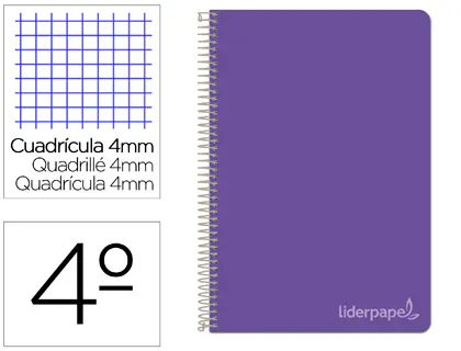 Imagen Cuaderno espiral liderpapel cuarto witty tapa dura 80h 75gr cuadro 4mm con margen color violeta