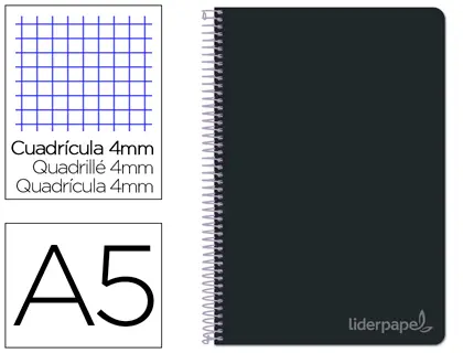 Imagen Cuaderno espiral liderpapel cuarto witty tapa dura 80h 75gr cuadro 4mm con margen color negro