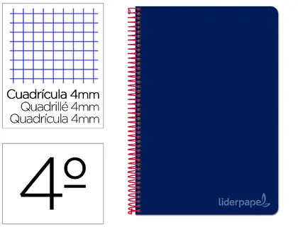 Imagen Cuaderno espiral liderpapel cuarto witty tapa dura 80h 75gr cuadro 4mm con margen color azul marino