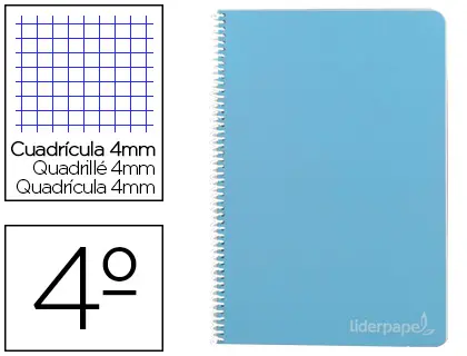 Imagen Cuaderno espiral liderpapel cuarto witty tapa dura 80h 75gr cuadro 4mm con margen color celeste