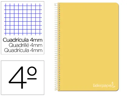 Imagen Cuaderno espiral liderpapel cuarto witty tapa dura 80h 75gr cuadro 4mm con margen color amarillo