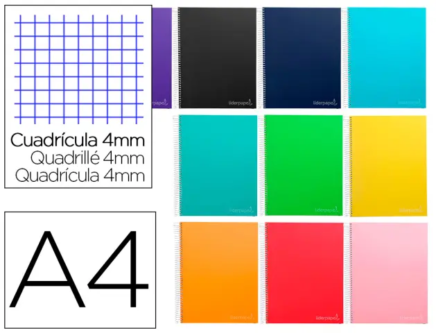 Imagen Cuaderno espiral liderpapel a4 micro jolly tapa forrada 140h 75 gr cuadro 4mm 5 bandas4 taladros colores surtidos