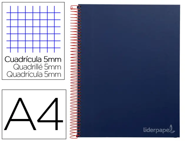 Imagen Cuaderno espiral liderpapel a4 micro jolly tapa forrada 140h 75 gr cuadro 5mm 5 bandas 4 taladros color azul