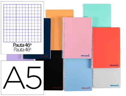 Imagen Cuaderno espiral liderpapel a5 wonder tapa plastico 80h 90g rayado n.46 colores surtidos