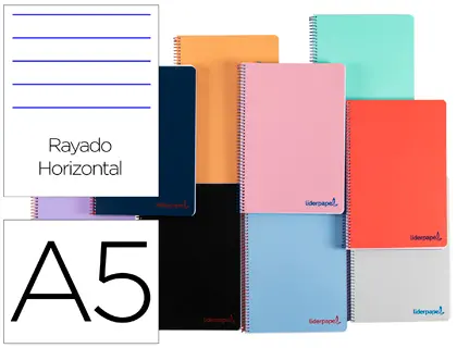 Imagen Cuaderno espiral liderpapel a5 wonder tapa plastico 80h 90g rayado horizontal con margen colores surtidos