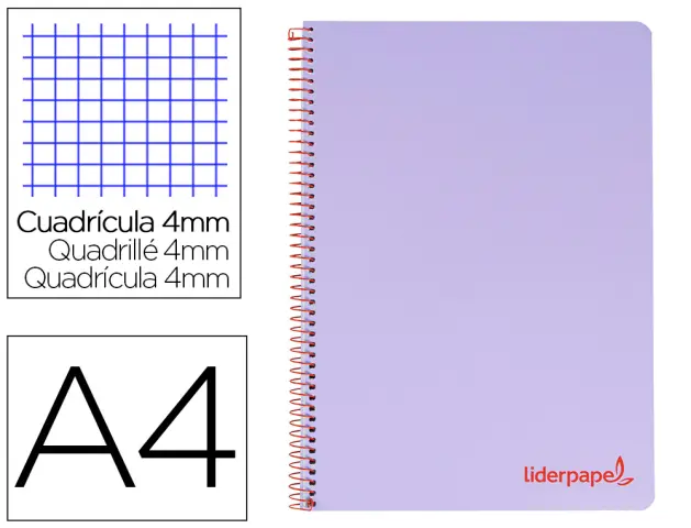 Imagen Cuaderno espiral liderpapel a4 wonder tapa plastico 80h 90gr cuadro 4mm con margen color violeta